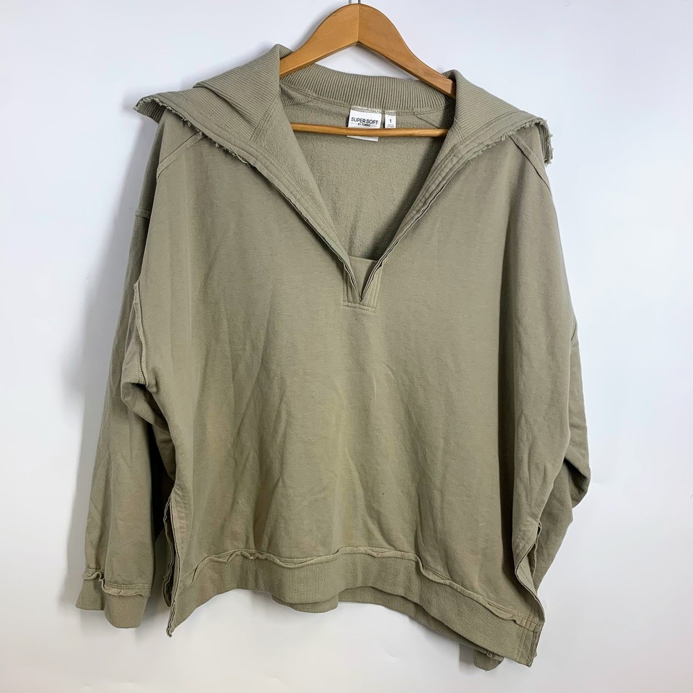Super Soft by Tonno Oversized Collar Pullover Sweatshirt‎ Khaki Tan Size 1